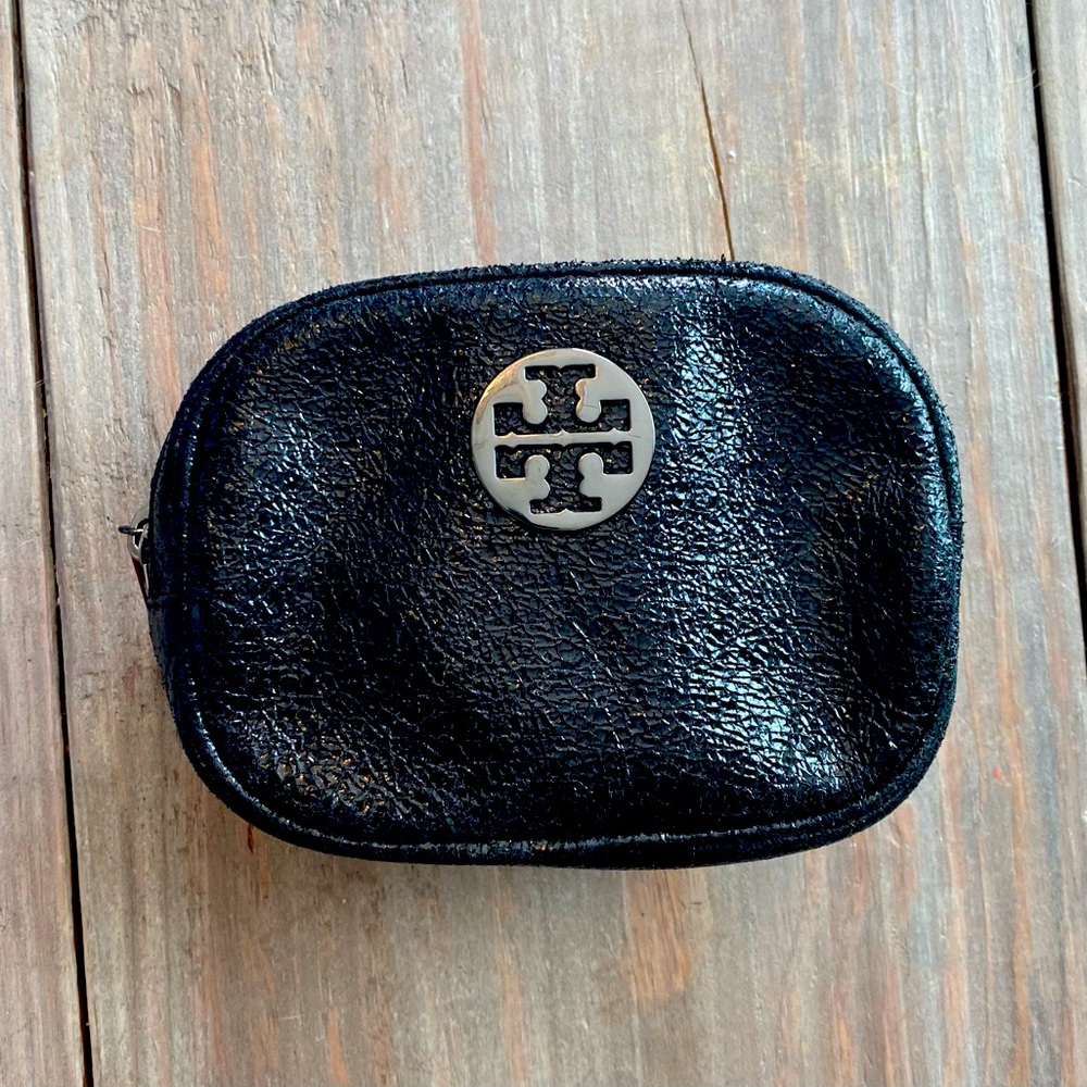Tory Burch distressed black cosmetic/travel pouch